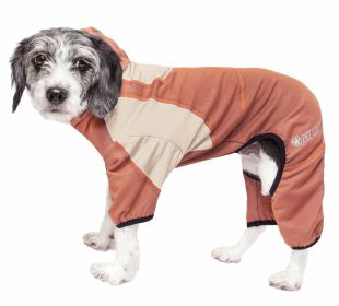 Pet Life Active 'Fur-Breeze' Heathered Performance 4-Way Stretch Two-Toned Full Bodied Hoodie - Orange - Small