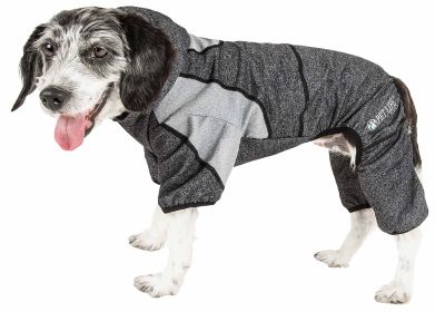 Pet Life Active 'Fur-Breeze' Heathered Performance 4-Way Stretch Two-Toned Full Bodied Hoodie - Black - X-Small