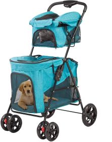 Portable Folding Dog Stroller Travel Cage Stroller for Pet Cat Kitten Puppy Carriages - Large 4 Wheels Elite Jogger - KM3221